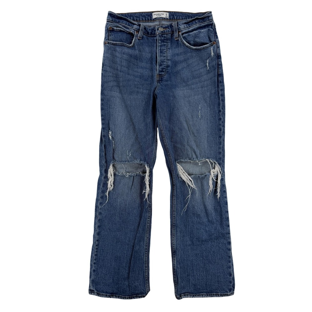 Abercrombie‎ & Fitch The 90s Baggy Low Rise Jeans Womens 6S / 28 Blue Distressed